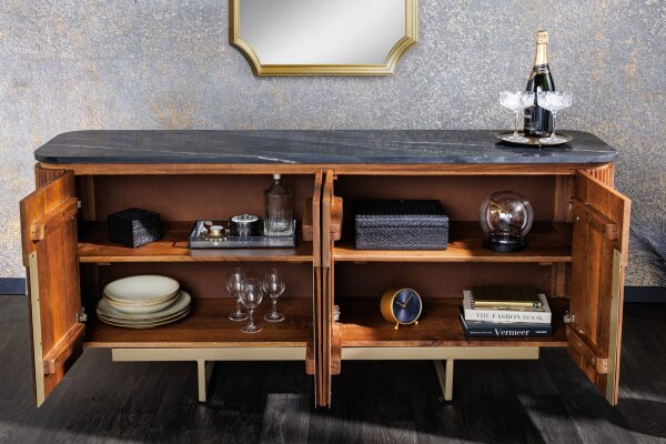Buffet marbre bois métal largeur 160 cm design art déco