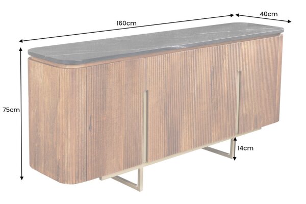 Buffet marbre bois métal largeur 160 cm design art déco