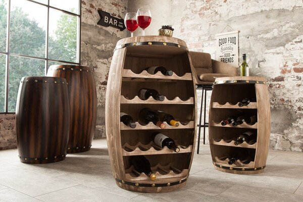 Armoire à vin en bois massif Pin artisanal 55 cm Tonneau à vin