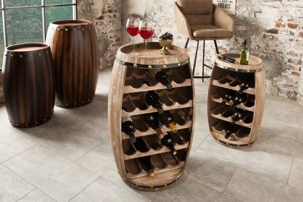 Armoire à vin en bois massif Pin artisanal 55 cm Tonneau à vin