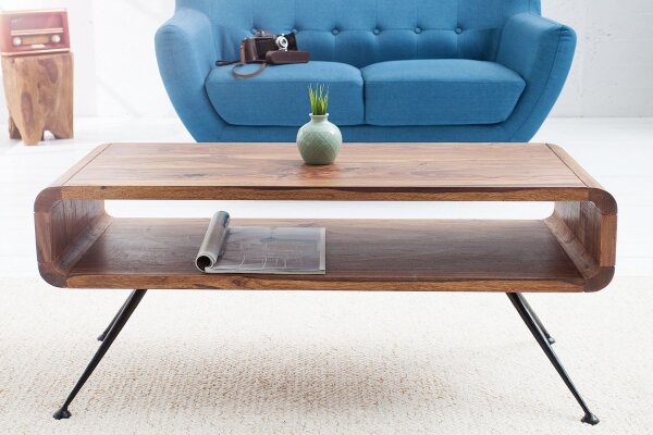 Table basse en bois de sheesham métal 100x20 cm en noir naturel
