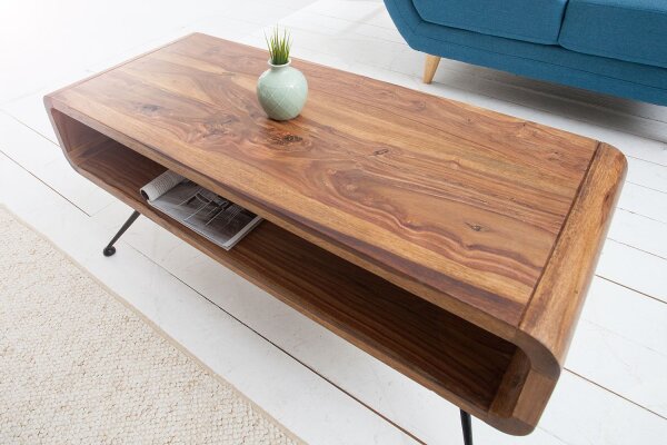 Table basse en bois de sheesham métal 100x20 cm en noir naturel