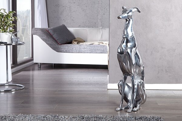Statue Déco Lévrier Aluminium 25x40 cm en argent