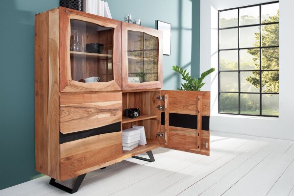 Buffet en bois dacacia métal 20 cm en noir naturel