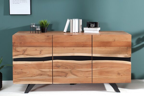 Buffet en bois dacacia métal 118 cm en noir naturel
