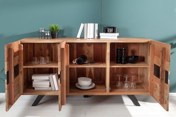 Buffet en bois dacacia métal 118 cm en noir naturel