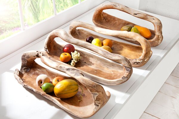 Coupe à fruits en teck bois fait main 60x44 cm en naturel