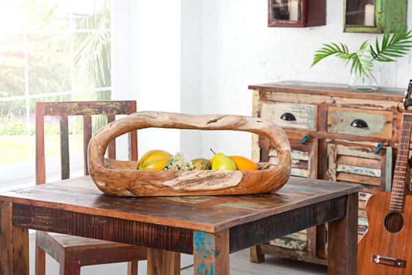 Coupe à fruits en teck bois fait main 60x44 cm en naturel