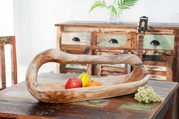 Coupe à fruits en teck bois fait main 60x44 cm en naturel