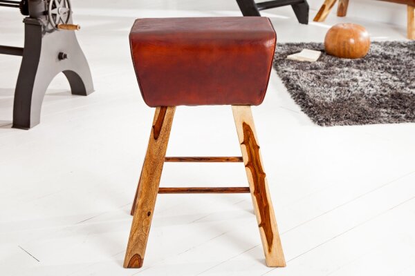 Tabouret de bar en cuir véritable massif 40 cm en marron café naturel