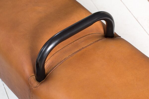 Banc cuir véritable bois massif 120 cm en brun naturel