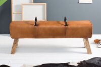 Banc cuir véritable bois massif 120 cm en brun...