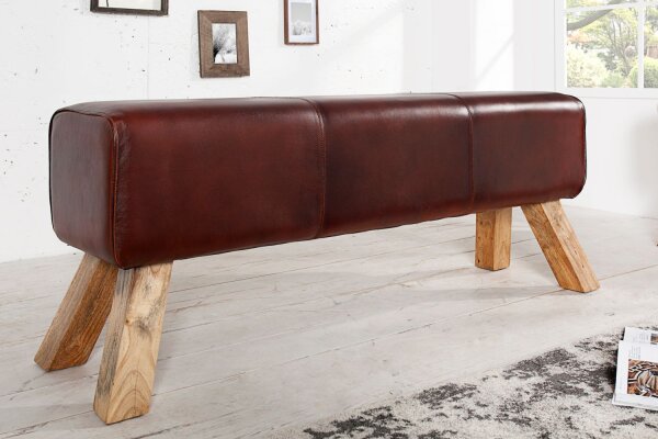 Banquette en cuir véritable massif 100 cm en brun café naturel