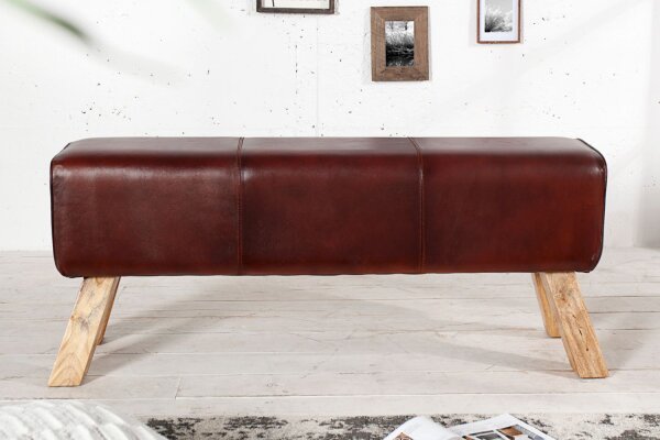 Banquette en cuir véritable massif 100 cm en brun café naturel
