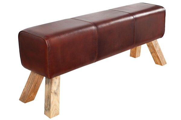 Banquette en cuir véritable massif 100 cm en brun café naturel