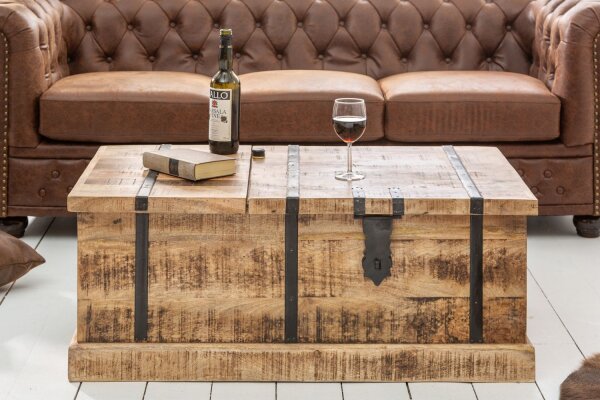 Table basse Mango bois métal fait main 100x50 cm en naturel