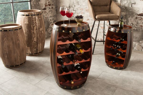 Armoire à vin en bois massif Pin artisanal 40 cm Tonneau à vin