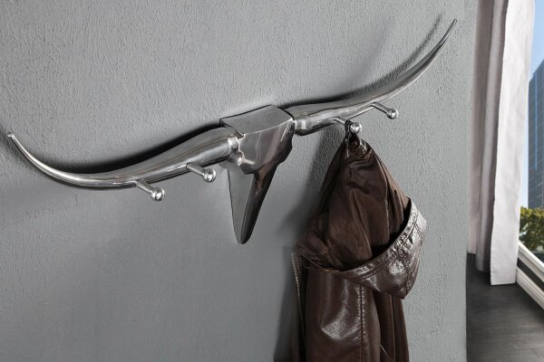 Portemanteau mural tête de taureau en aluminium 4 crochets 100cm de long