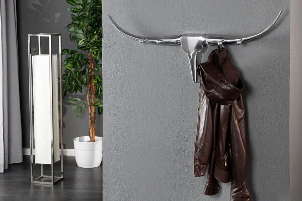 Portemanteau mural tête de taureau en aluminium 4 crochets 100cm de long