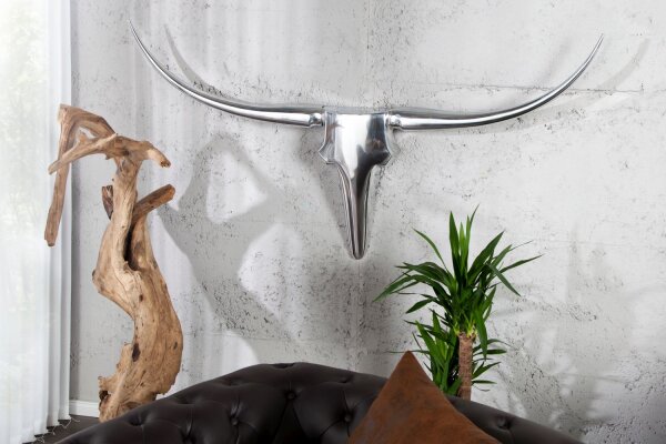 Sculpture murale tête de taureau 100 cm en argent