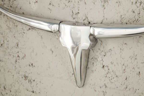 Sculpture murale aluminium 120 cm en blanc argent Tête de taureau