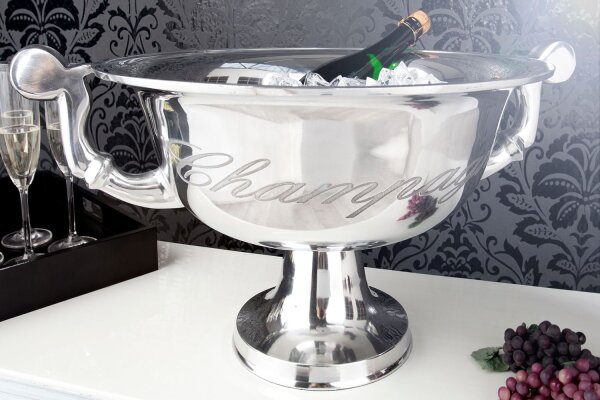Seau à champagne en aluminium Ø 65 cm en argent avec poignées de transport