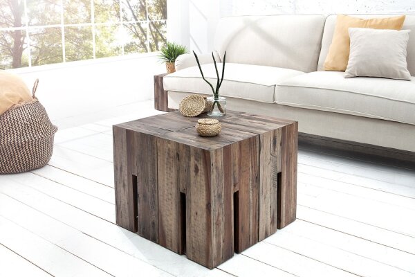 Table basse en bois flotté 30x30 cm en gris