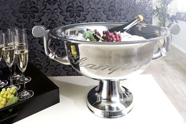Seau à champagne en aluminium Ø 40 cm en argent avec poignées de transport