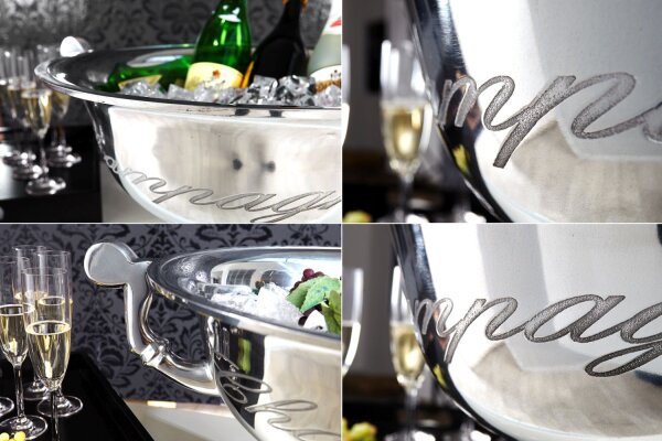 Seau à champagne en aluminium Ø 40 cm en argent avec poignées de transport
