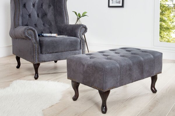 Tabouret Microfibre Bois 80x45 cm en gris antique