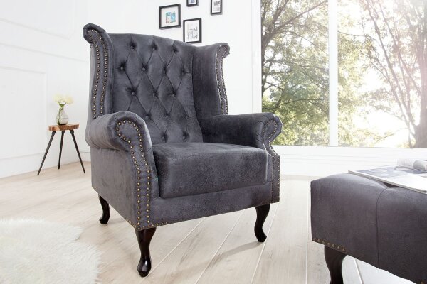 Fauteuil Microfibre bois 85 cm en gris antique
