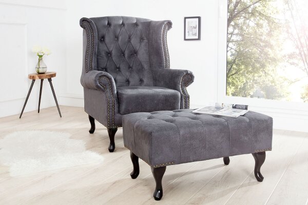 Fauteuil Microfibre bois 85 cm en gris antique