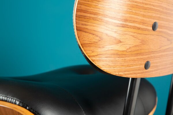 Tabouret de bar simili-cuir plaqué bois véritable métal noir naturel
