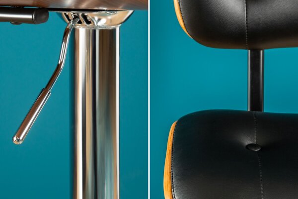 Tabouret de bar simili-cuir plaqué bois véritable métal noir naturel