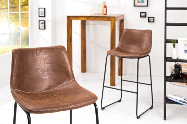 Table de bar microfibre fer 100 cm en brun vintage noir
