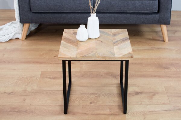 Table basse mangue bois métal 45x160 cm en noir naturel