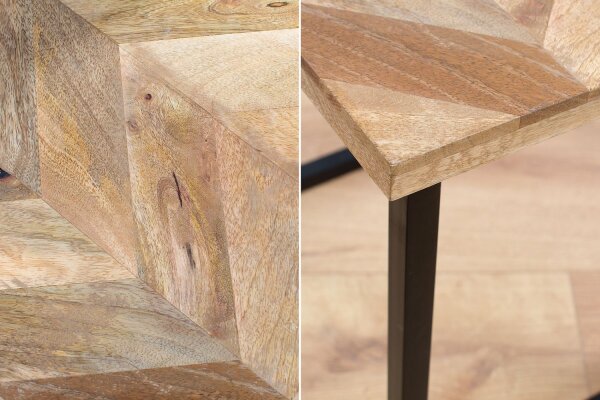Table basse mangue bois métal 45x160 cm en noir naturel