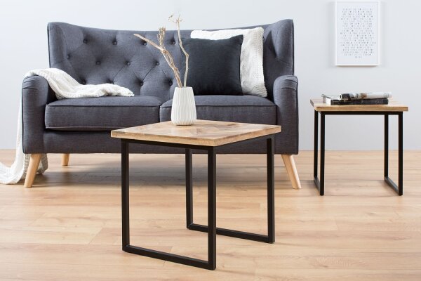 Table basse mangue bois métal 45x160 cm en noir naturel