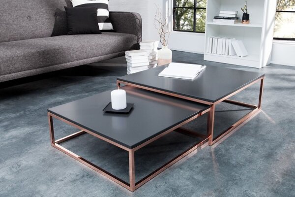 Table basse MDF métal set de 2 pièces en anthracite cuivre