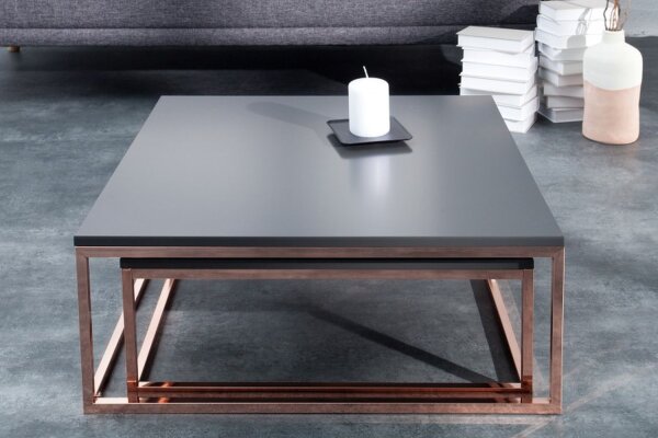 Table basse MDF métal set de 2 pièces en anthracite cuivre