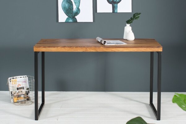 Bureau bois de sheesham métal 118x60 cm en noir naturel
