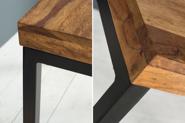 Bureau bois de sheesham métal 118x60 cm en noir naturel