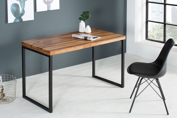 Bureau bois de sheesham métal 118x60 cm en noir naturel