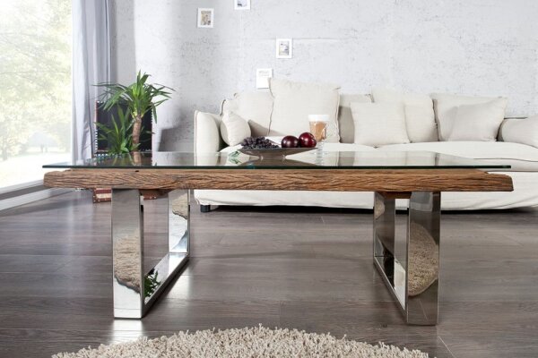 Table basse en teck recyclé métal 110x14,5 cm en naturel