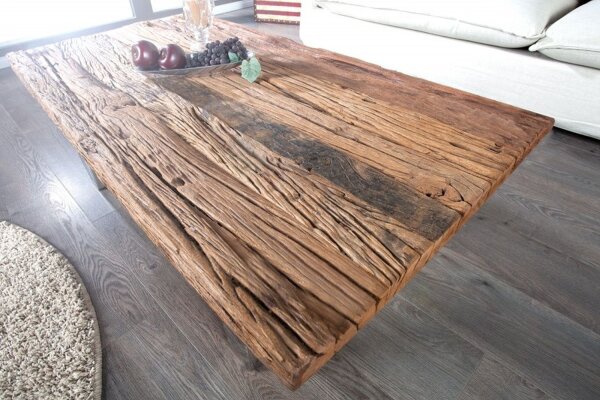 Table basse en teck recyclé métal 110x14,5 cm en naturel