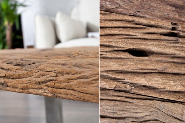 Table basse en teck recyclé métal 110x14,5 cm en naturel