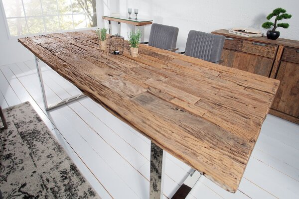 Table de salle à manger teck recyclé métal 180x15 cm en naturel