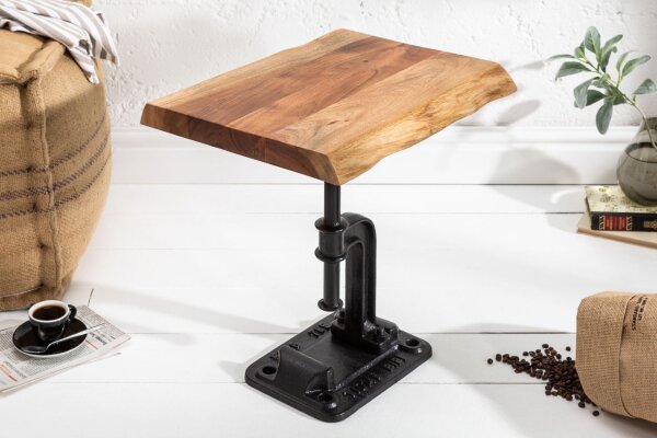 Table dappoint en bois dacacia métal 43x180 cm en noir naturel