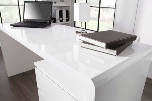 Bureau MDF laqué 140 cm en blanc brillant