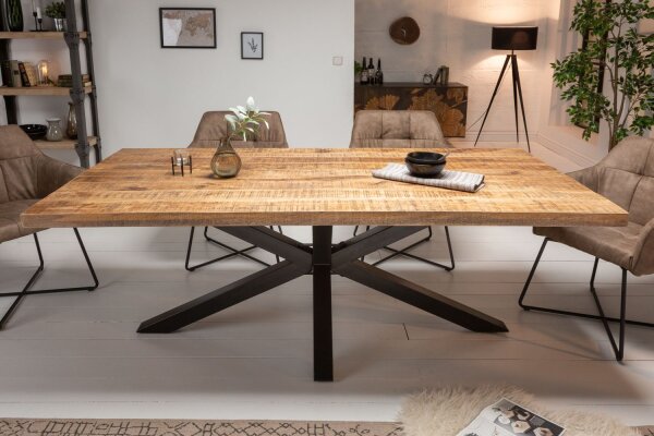 Table de salle à manger Mango bois métal 200x20 cm en noir naturel